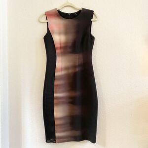 Elie Tahari Sheath Dress Womens 2 Black Abstract Multicolor  Stretch Fully Lined